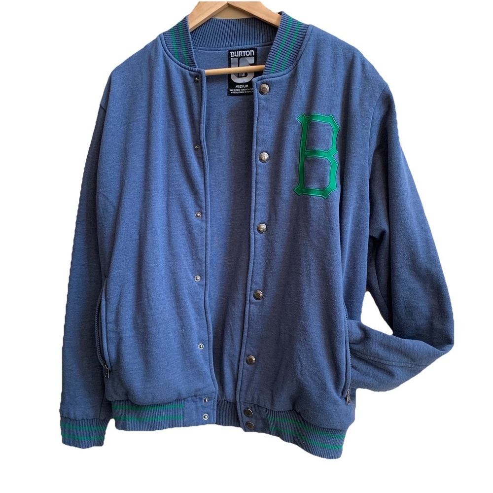 Burton Coat Mens SZ Medium Jumper Button Up Varsity Sweater Blue Snowboard Skate